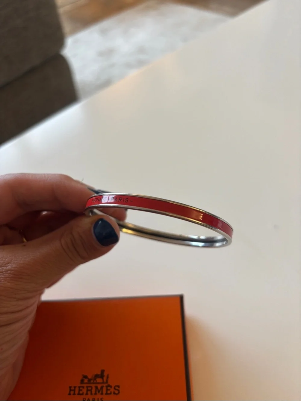 Hermès Uni Red Enamel Double Bangle Bracelet